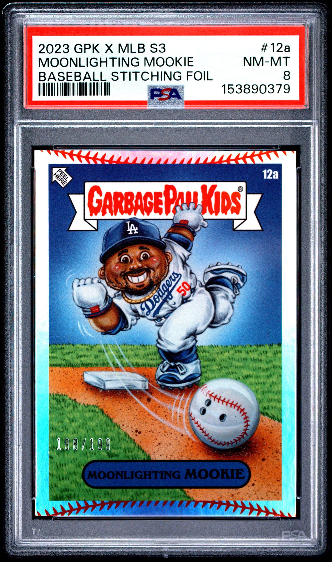 2023 Garbage Pail Kids Topps Garbage Pail Kids X Mlb Series 3 Foil #128 Moonlighting Mookie front