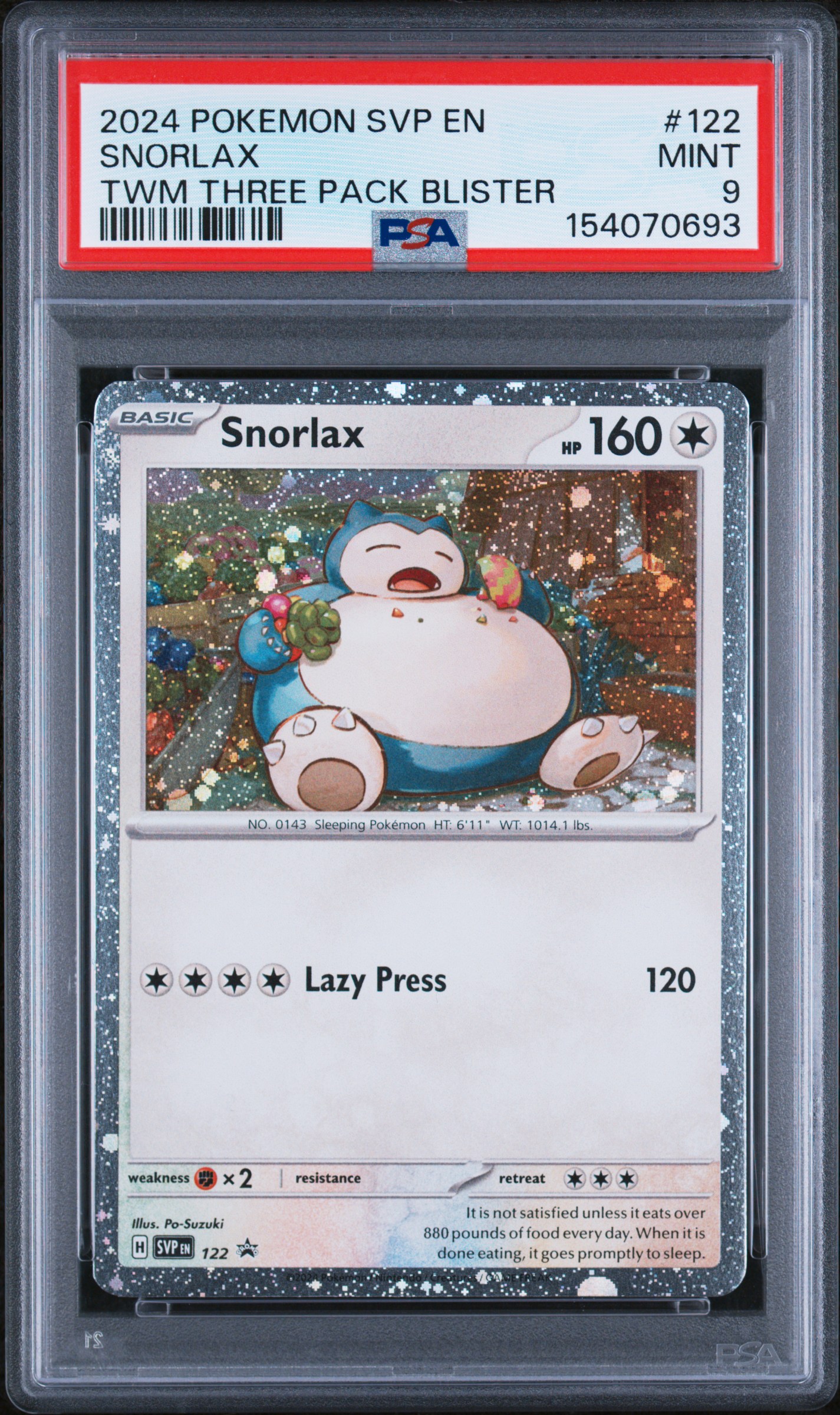 2024 #122 Snorlax PSA 9 Svp EN-SV Black Star Promo