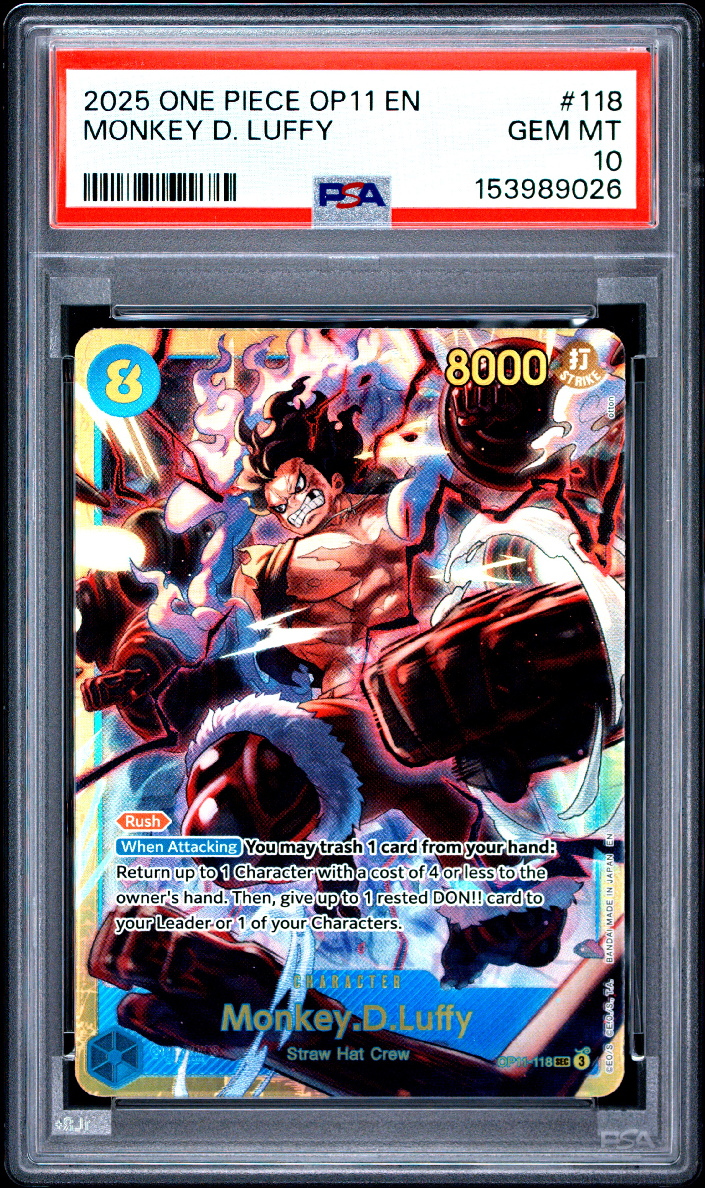 2025 #118 Monkey D. Luffy PSA 10 One Piece OP11-A Fist of Divine Speed