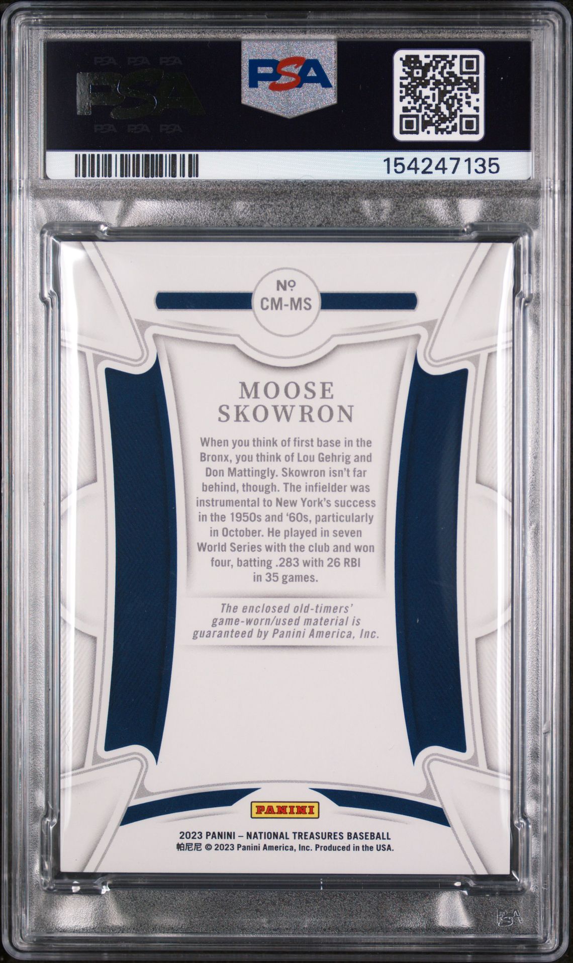 2023 Panini National Treasures Century Materials Moose Skowron #Cmms Nm-Mt 8 back