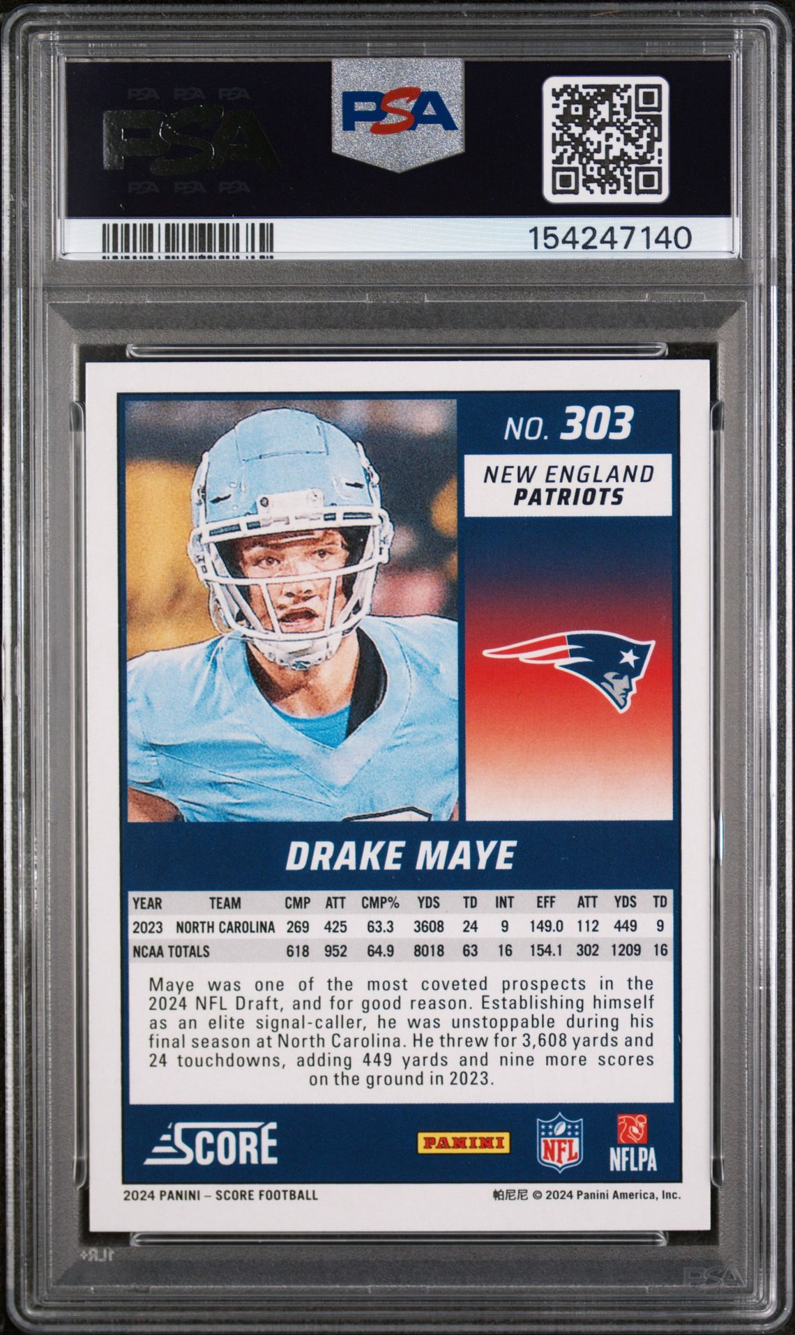 2024 Panini Score Drake Maye #303 Mint 9 back