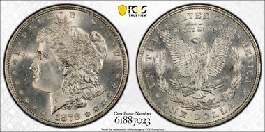 1878 7TF $1 VAM 203, Short Leaf MS64