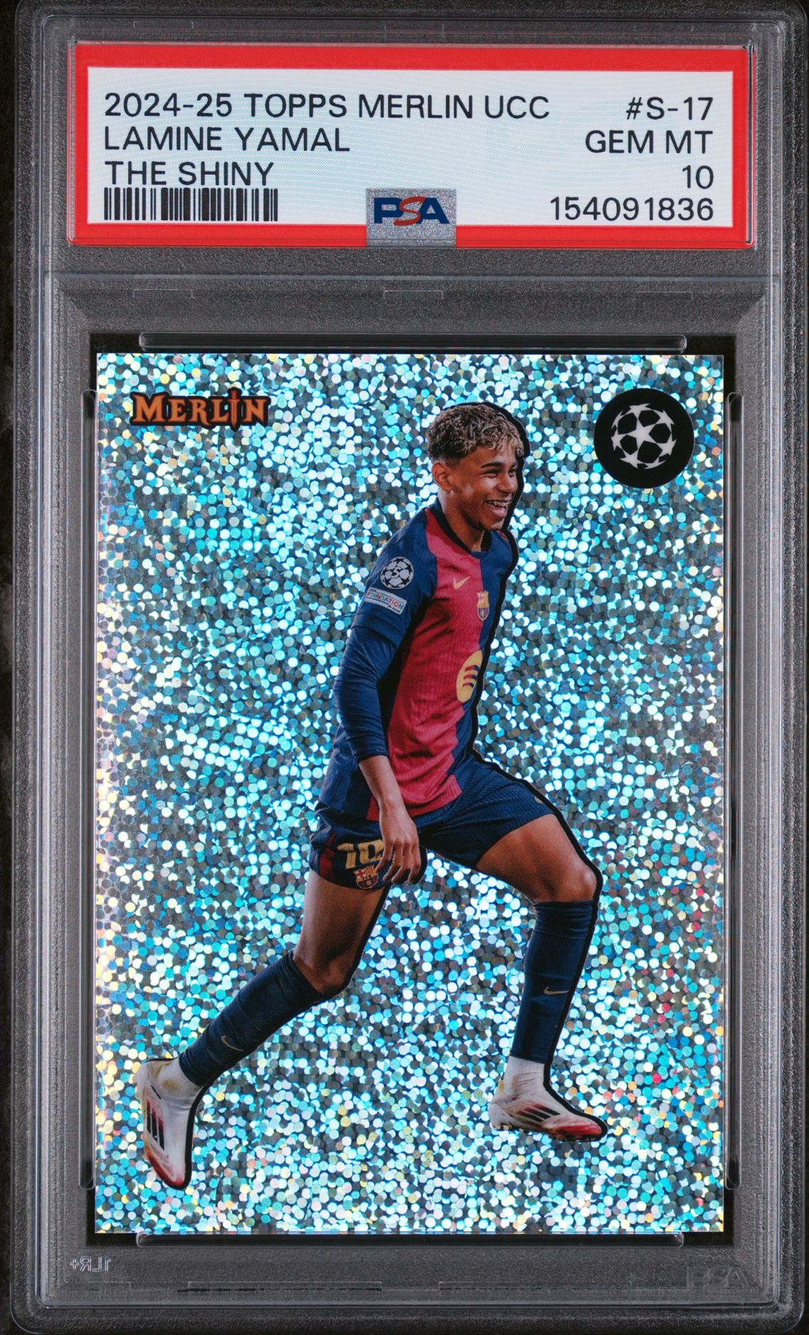 2024-2025 Topps TOPPS MERLIN UEFA CLUB COMPETITIONS THE SHINY #17 Lamine Yamal front