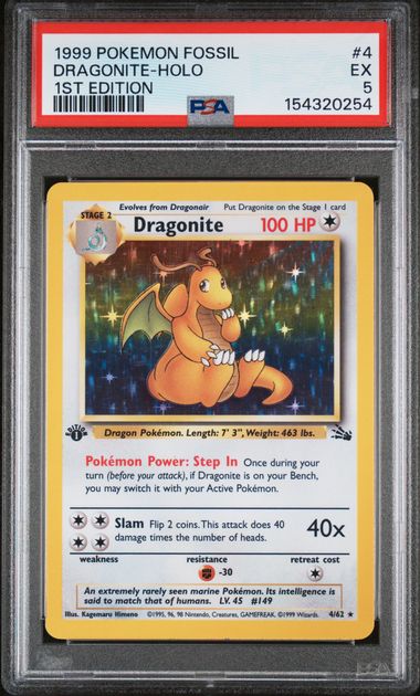 1999 Pokemon POKEMON FOSSIL 1ST EDITION #4 Dragonite-Holo front