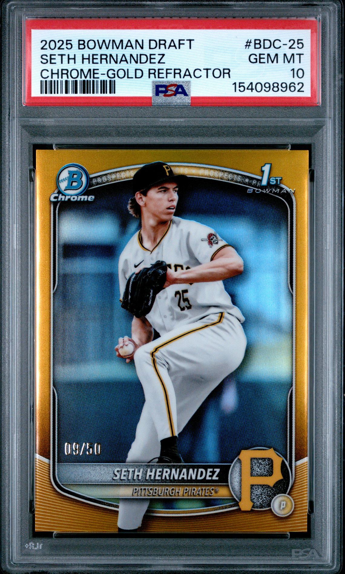 2025 Bowman BOWMAN DRAFT CHROME-GOLD REFRACTOR #BDC-25 Seth Hernandez front