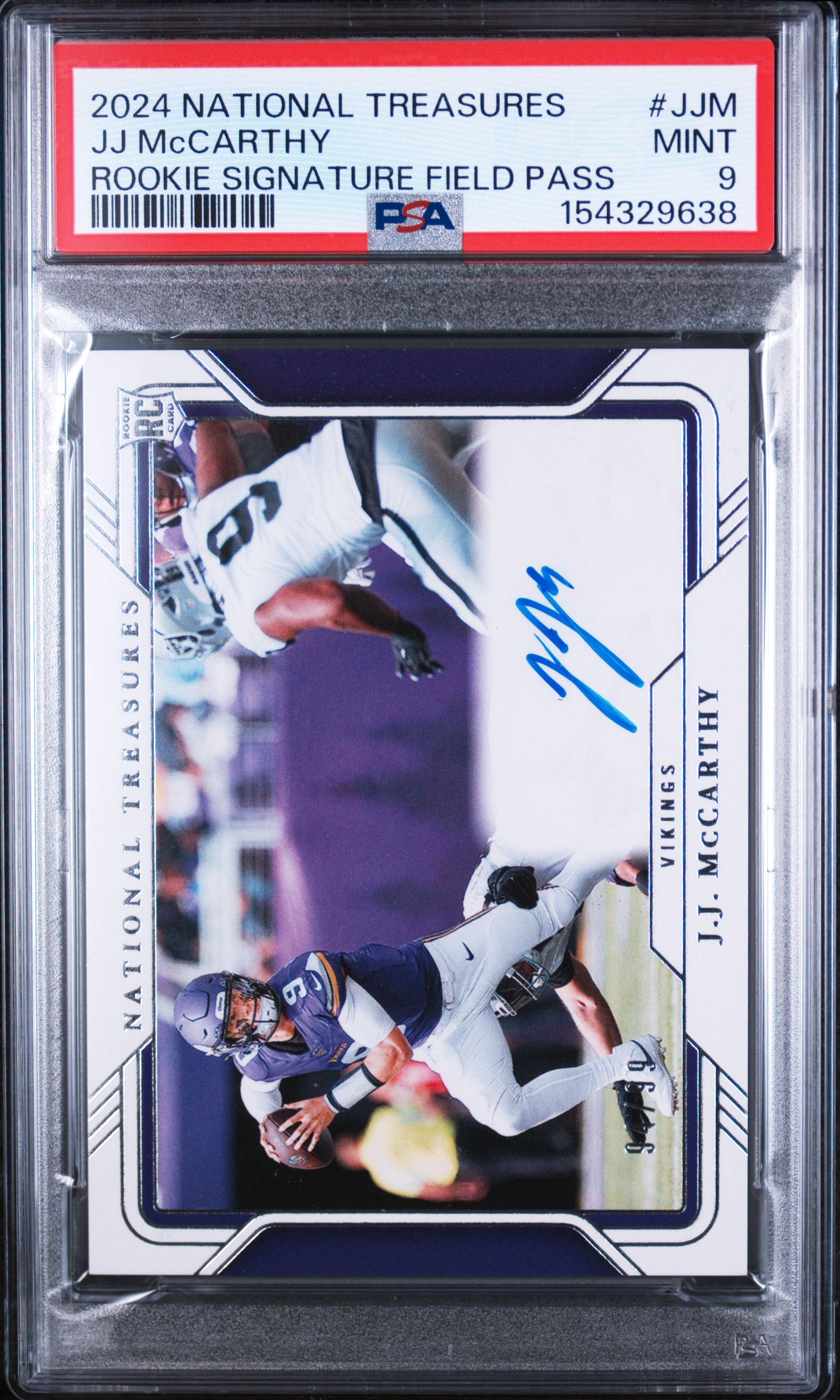 2024 #JJM JJ McCarthy PSA 9 Panini National Treasures Rookie Signatures Field Pass