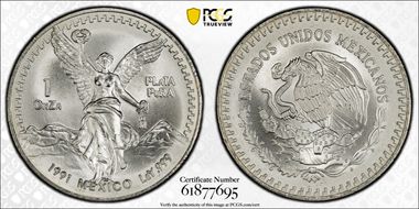 1991-Mo Onza Libertad Ag T2 - PLaTA PuRA MS68