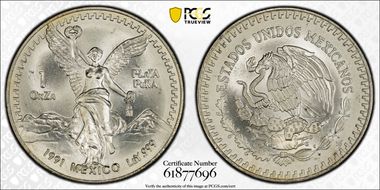 1991-Mo Onza Libertad Ag T2 - PLaTA PuRA MS67