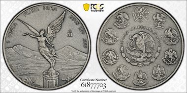 2018-Mo Onza Libertad Ag - Antiqued SP70