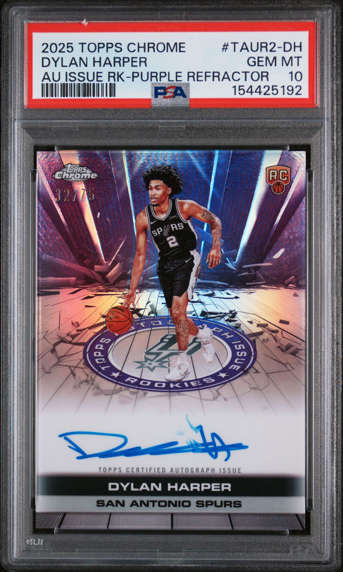 2025 Topps Chrome TOPPS CHROME AUTOGRAPH ISSUE ROOKIES AU ISSUE RK-BLACK REFRACTOR #TAUR2-DH Dylan Harper front