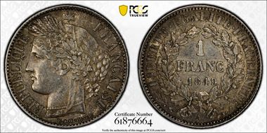 1849-A 1 Fr Gad-457 F-211 AU55
