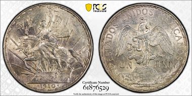 1910 Peso Caballito KM-453  Ag MS61