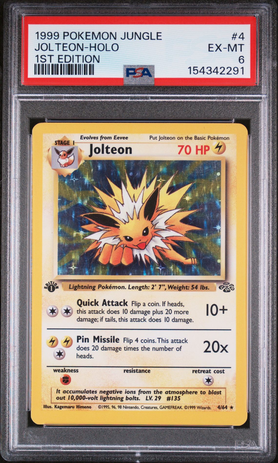 1999 Pokemon POKEMON JUNGLE 1ST EDITION #4 Jolteon-Holo front
