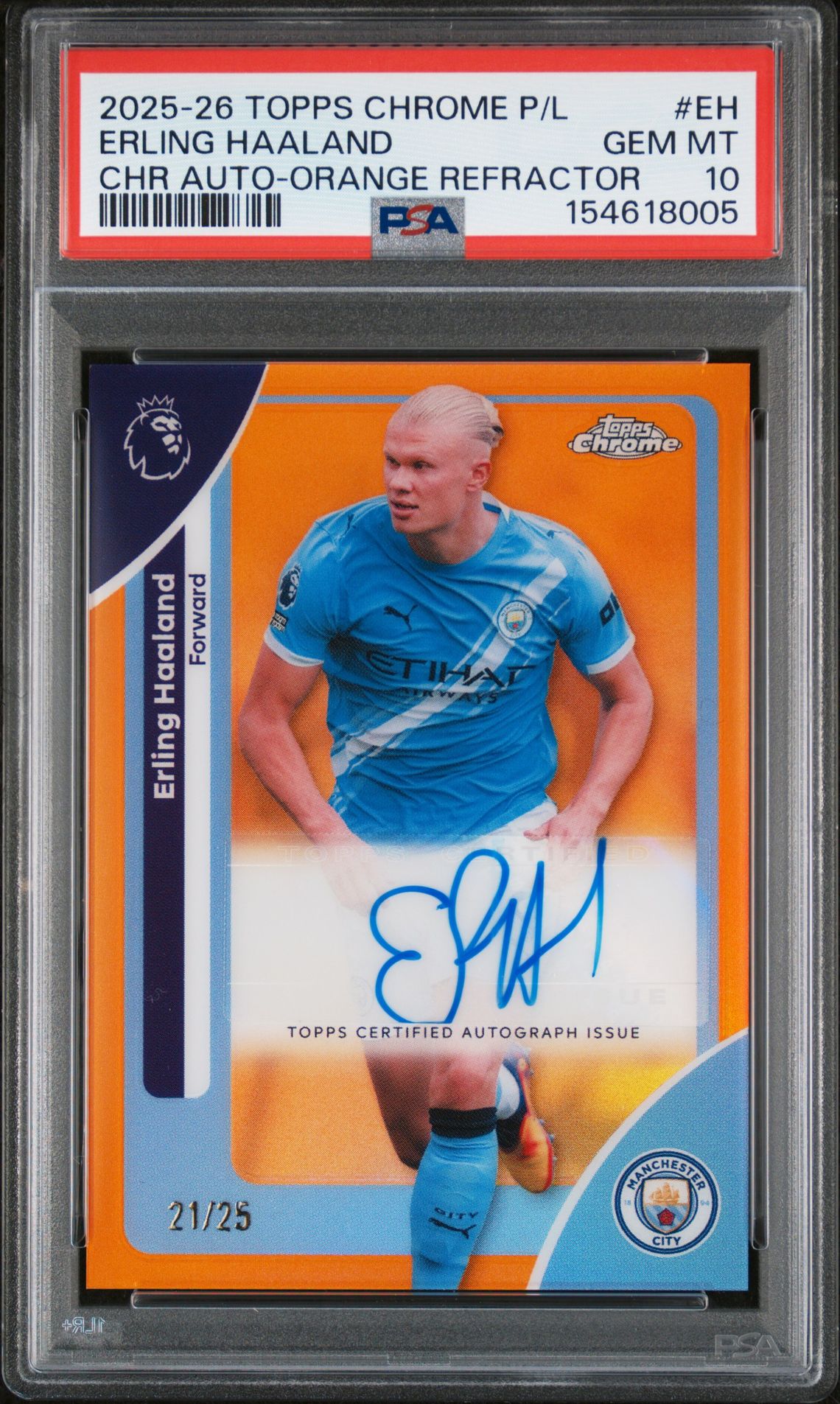 2025-2026 Topps Chrome TOPPS CHROME PREMIER LEAGUE CHROME AUTOGRAPHS CHR AUTO-ORANGE REFRACTOR #EH Erling Haaland front