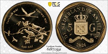 2024 5 Gul Farewell to the Antillean Guilder Bronze Plated Steel MS65