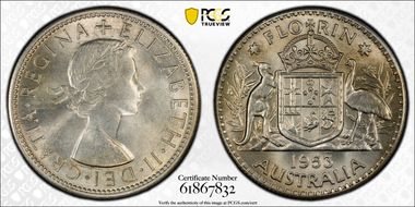 1953(m) Florin Large Reverse Denticles MS63