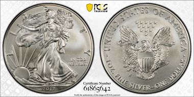 2017-W $1 Burnished Silver Eagle SP70