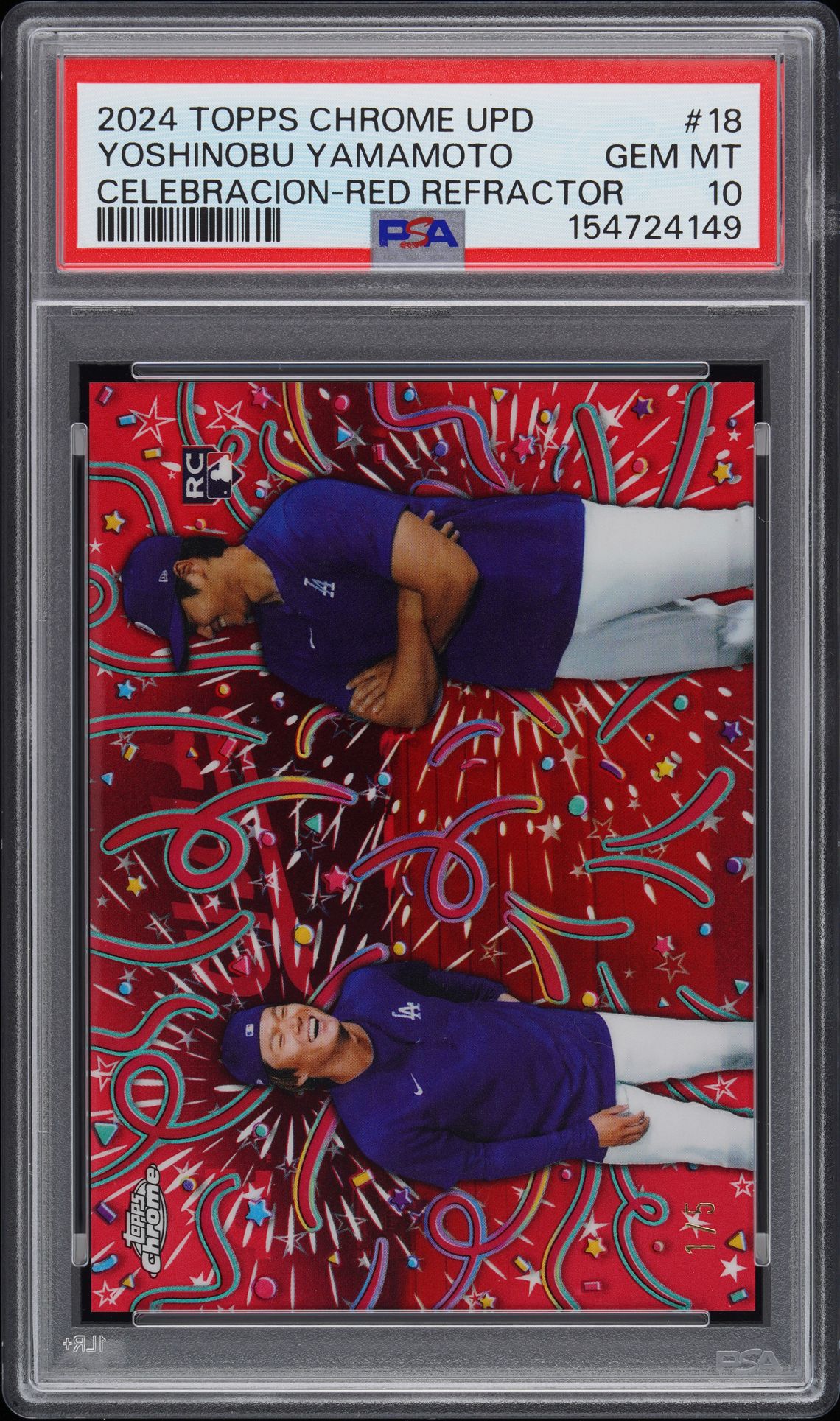 2024 Topps Chrome TOPPS CHROME UPDATE CELEBRACION CELEBRACION-RED REFRACTOR #18 Yoshinobu Yamamoto front