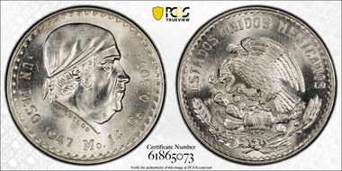 1947-Mo Peso KM-456  Ag MS63