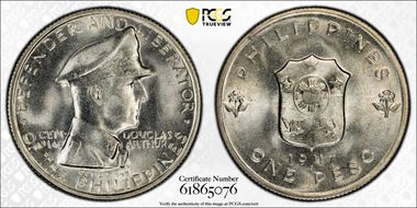 1947-S Peso KM-185, MacArthur MS64