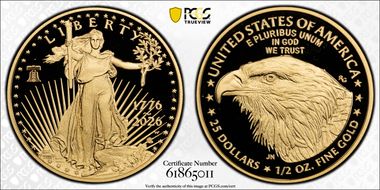 2026-W $25 Gold Eagle w/ Liberty Bell 250 Privy First Strike PR69DCAM