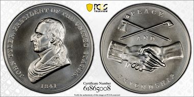 (2021) Medal John Tyler "1841" Silver Matte Finish MS70