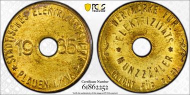 1935 Token Men-22.2 Brass Electricity Token MS63