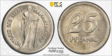 1919 25 Pfg Funck-315.3 Mannheim MS65