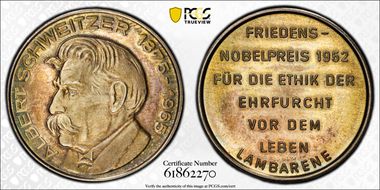 1965 Medal Albert Schweitzer Ag Nobel Peace Prize MS65