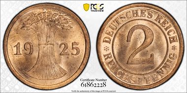 1925-A 2 Rcpfg J-314 MS64RB