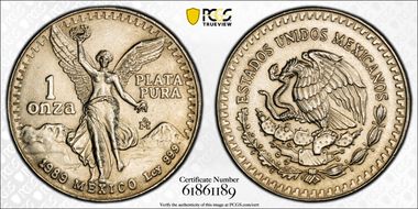 1989-Mo Onza Libertad Ag w/o Dot before 999 N1