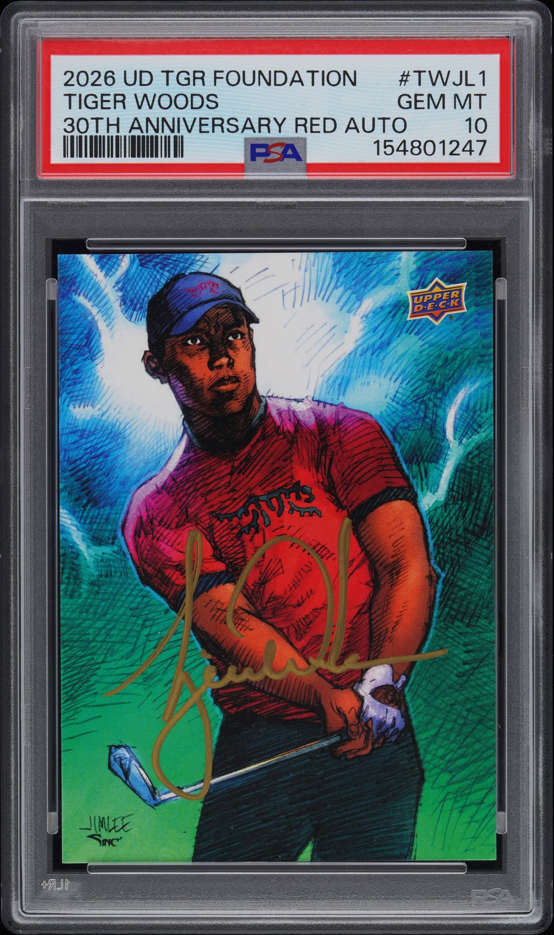 2026 Upper Deck UPPER DECK TGR FOUNDATION 30TH ANNIVERSARY RED AUTOGRAPH #TWJL1 Tiger Woods front