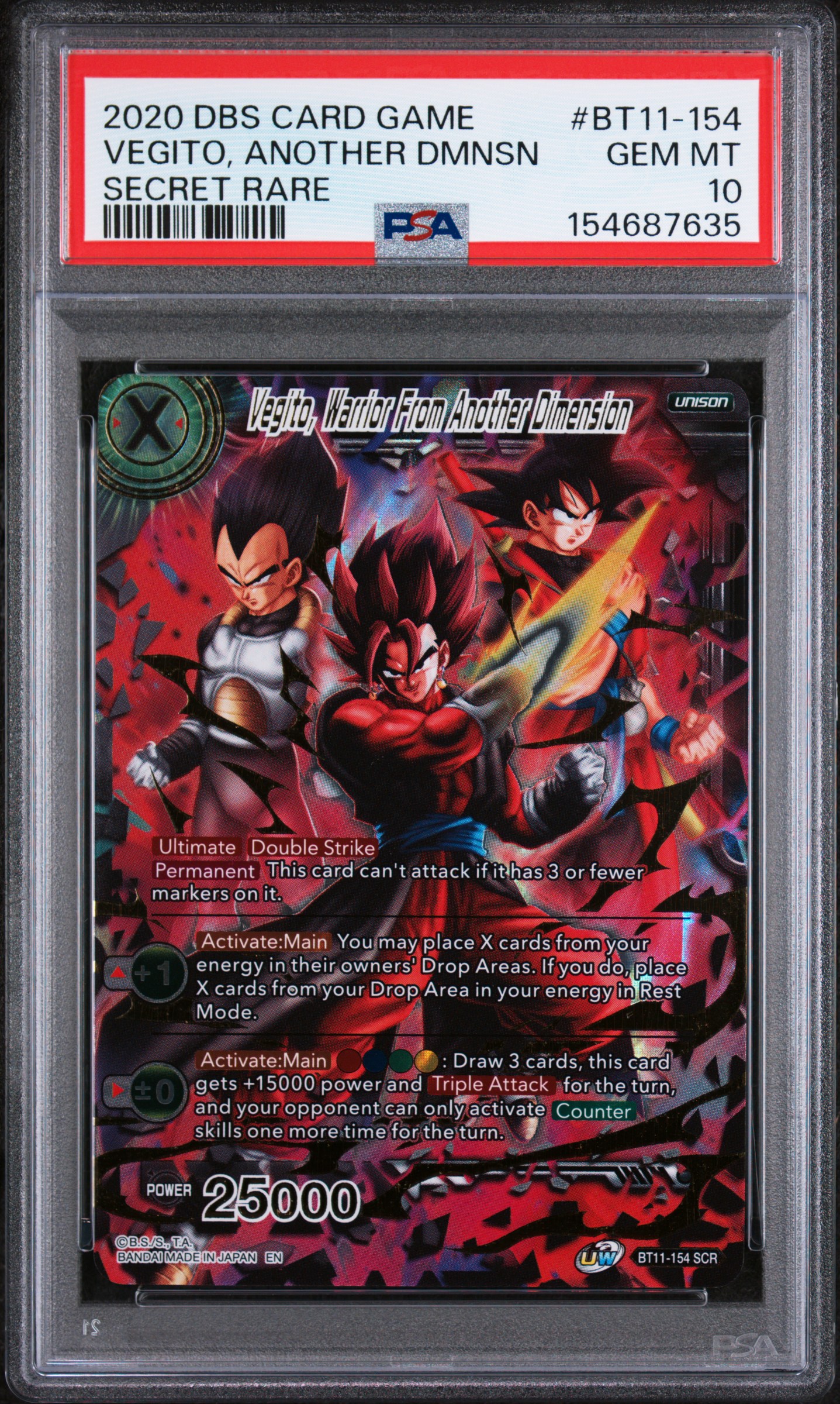 2020 #BT11-154 Vegito, Warrior From Another Dimension PSA 10 Dragon Ball Super Card Game Series 11 Vermilion Bloodline