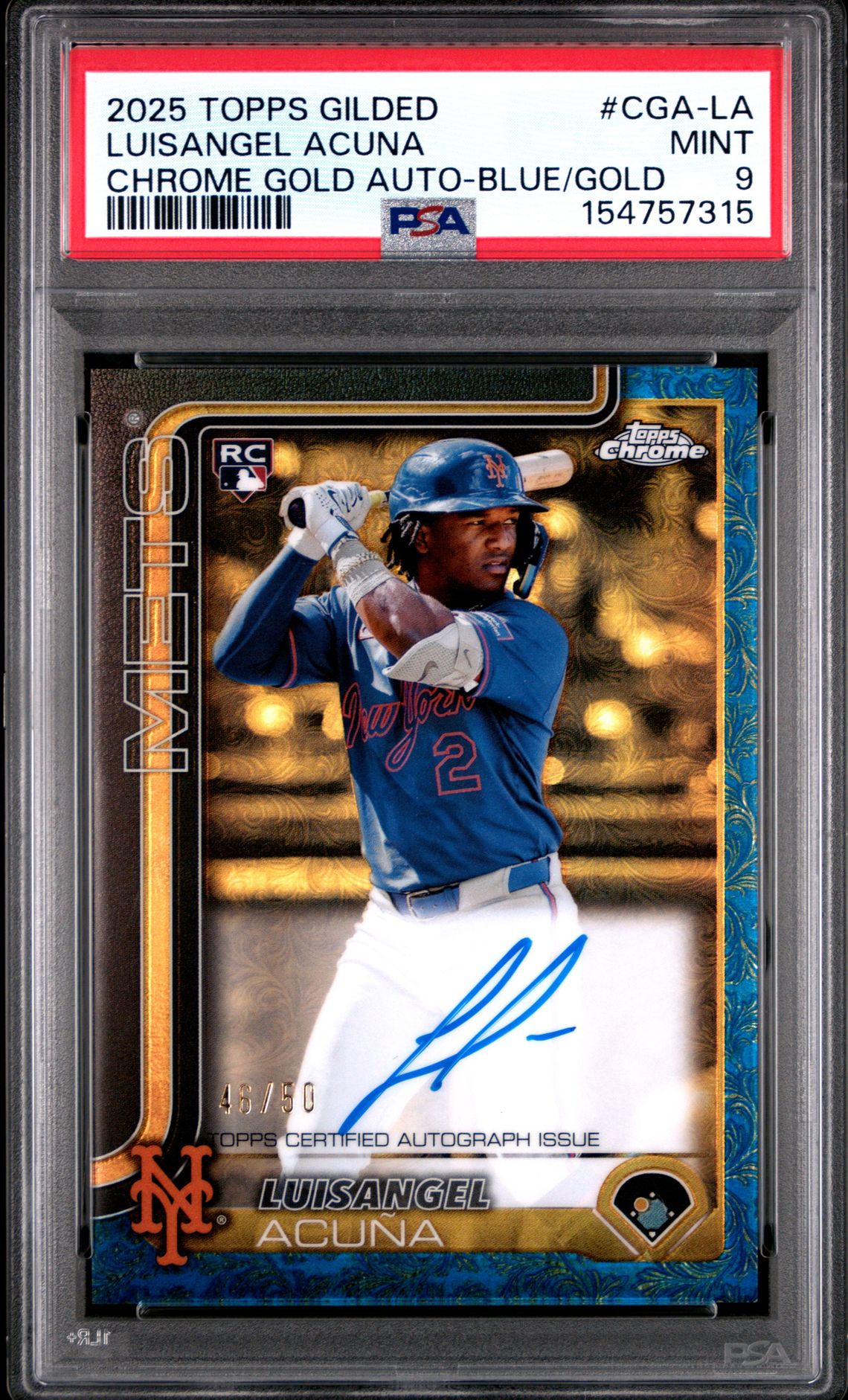 2025 Topps TOPPS GILDED COLLECTION TOPPS CHROME GOLD AUTOGRAPHS BLUE/GOLD #CGA-LA Luisangel Acuna front