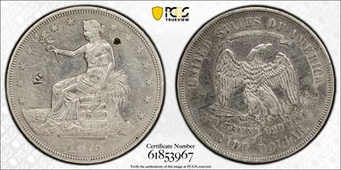 1875-CC T$1 TDV-10, Type I/II, Chopmarked N1