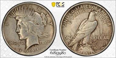 1921 $1 High Relief, Peace N1