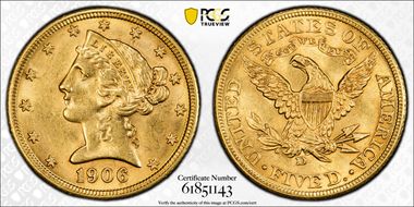 1906-D $5 MS62