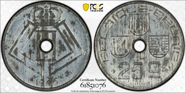 1946 25C BELGIQUE-BELGIE KM-131 Zn MS63