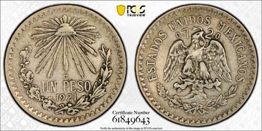 1921-M Peso KM-455  Ag XF45