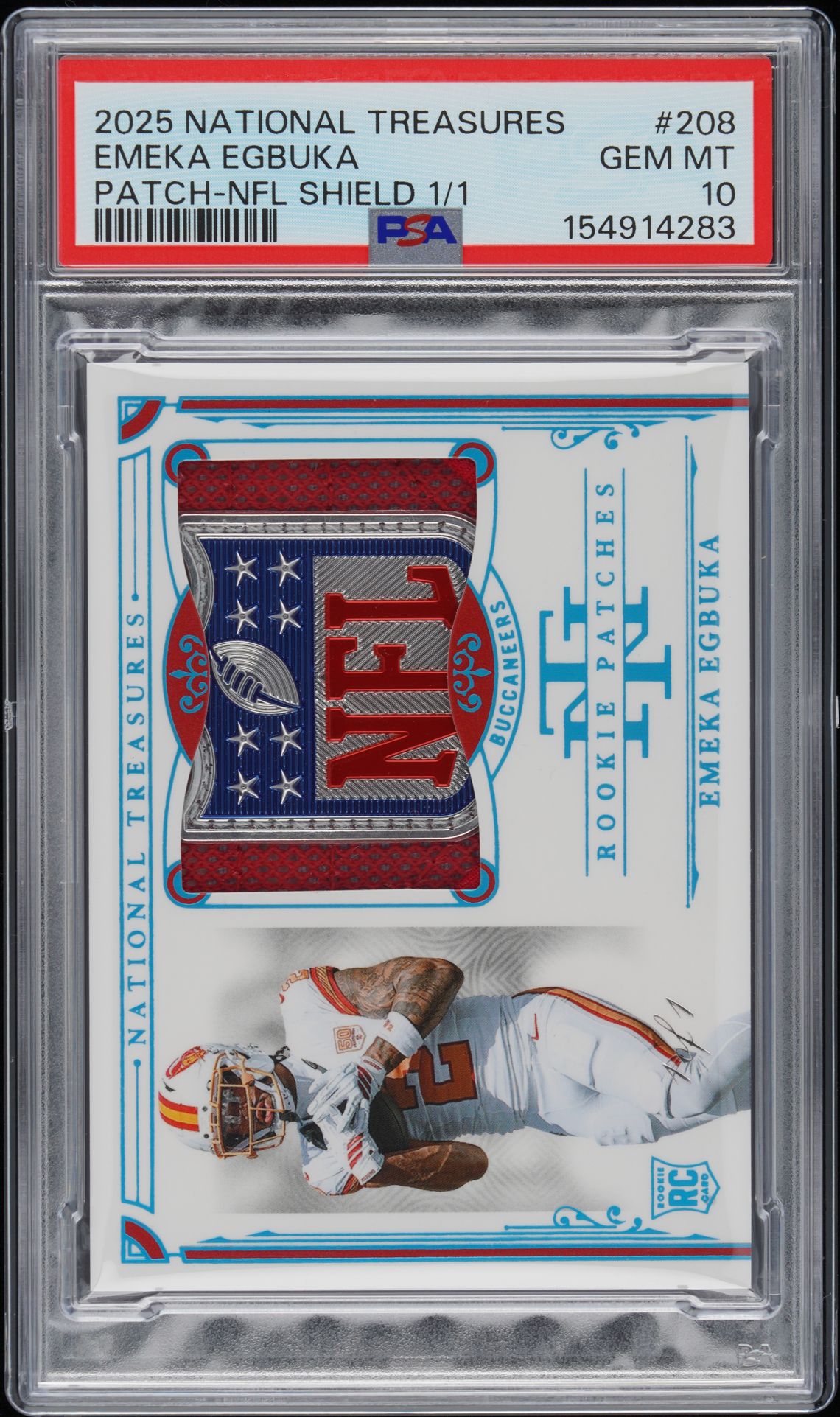 2025 Panini PANINI NATIONAL TREASURES PATCH-NFL SHIELD 1/1 #208 Emeka Egbuka front
