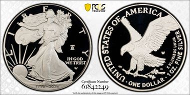 2026-W $1 Silver Eagle w/ Liberty Bell 250 Privy First Strike PR70DCAM