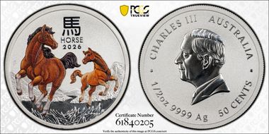 2026-P 50C Year of the Horse 1/2oz Ag Colorized MS70