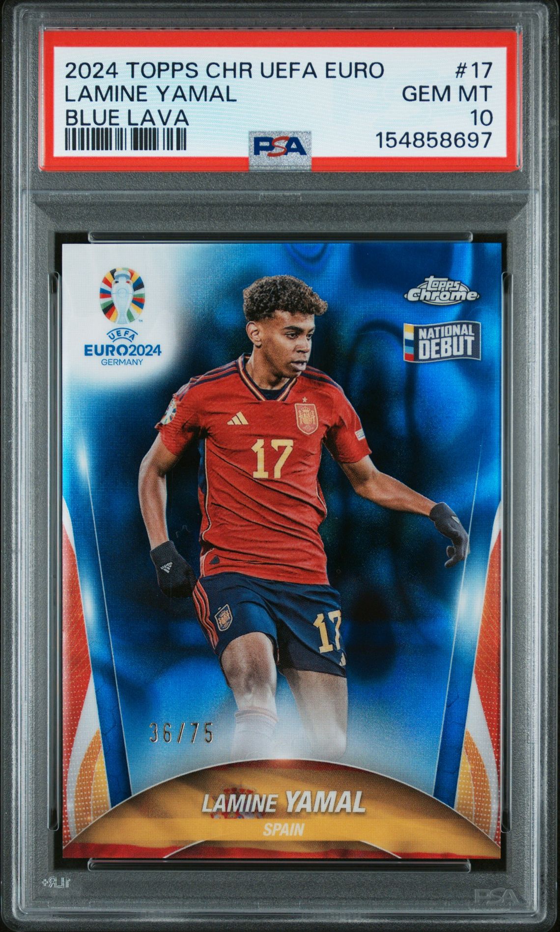 2024 Topps Chrome TOPPS CHROME UEFA EURO BLUE LAVA #17 Lamine Yamal front