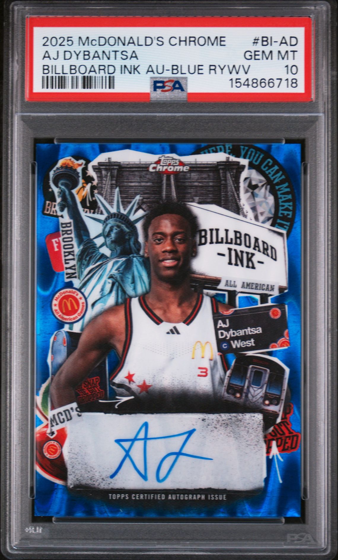 2025 Topps Chrome TOPPS CHROME MCDONALD'S ALL AMERICAN BILLBOARD INK BLUE RAYWAVE #BI-AD Aj Dybantsa front