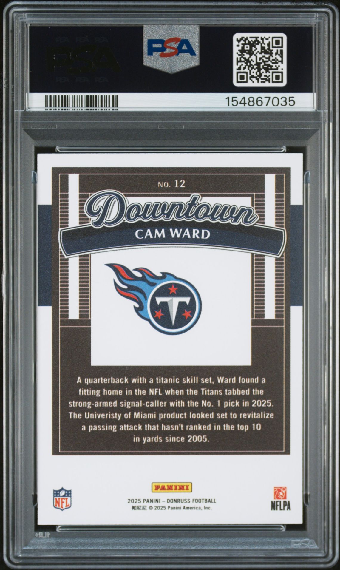 2025 Panini Donruss Downtown Cam Ward #12 Gem Mt 10 back