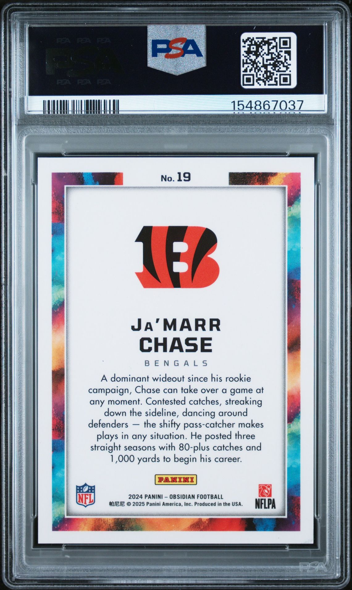 2024 Panini Obsidian Black Color Blast Ja'marr Chase #19 Gem Mt 10 back