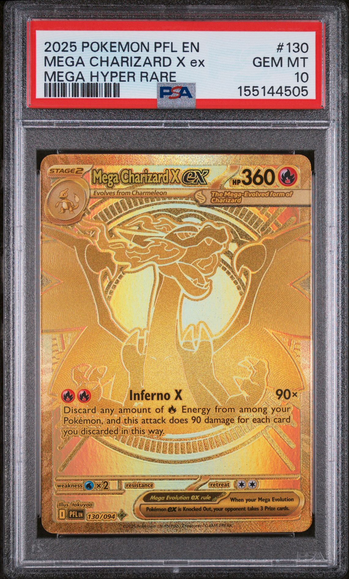 2025 Pokemon POKEMON PFL EN-PHANTASMAL FLAMES MEGA HYPER RARE #130 Mega Charizard X Ex front