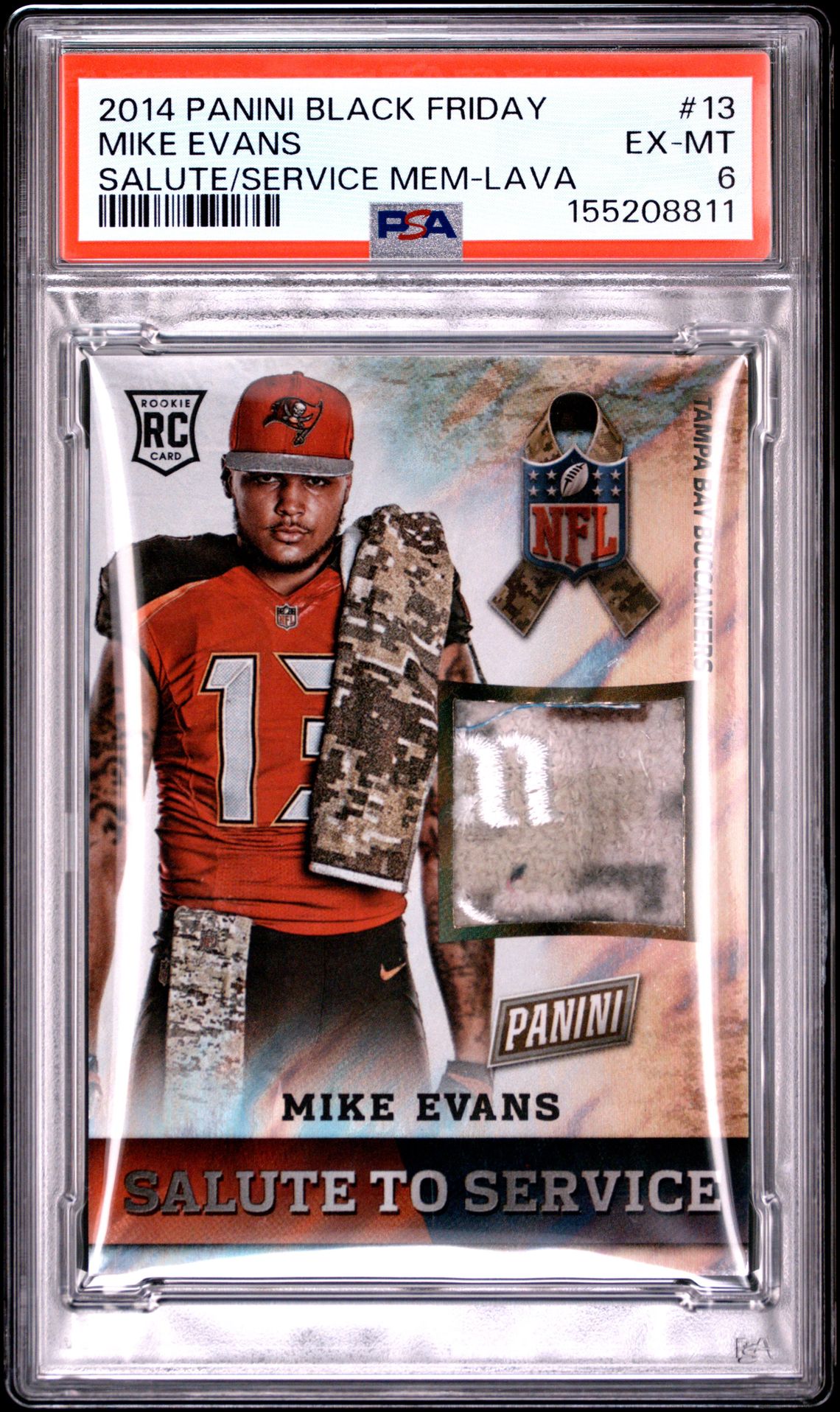 2014 Panini Black Friday Salute To Service Memorabilia Mike Evans #13 (Salute/Service Mem-Lava) Ex-Mt 6 front