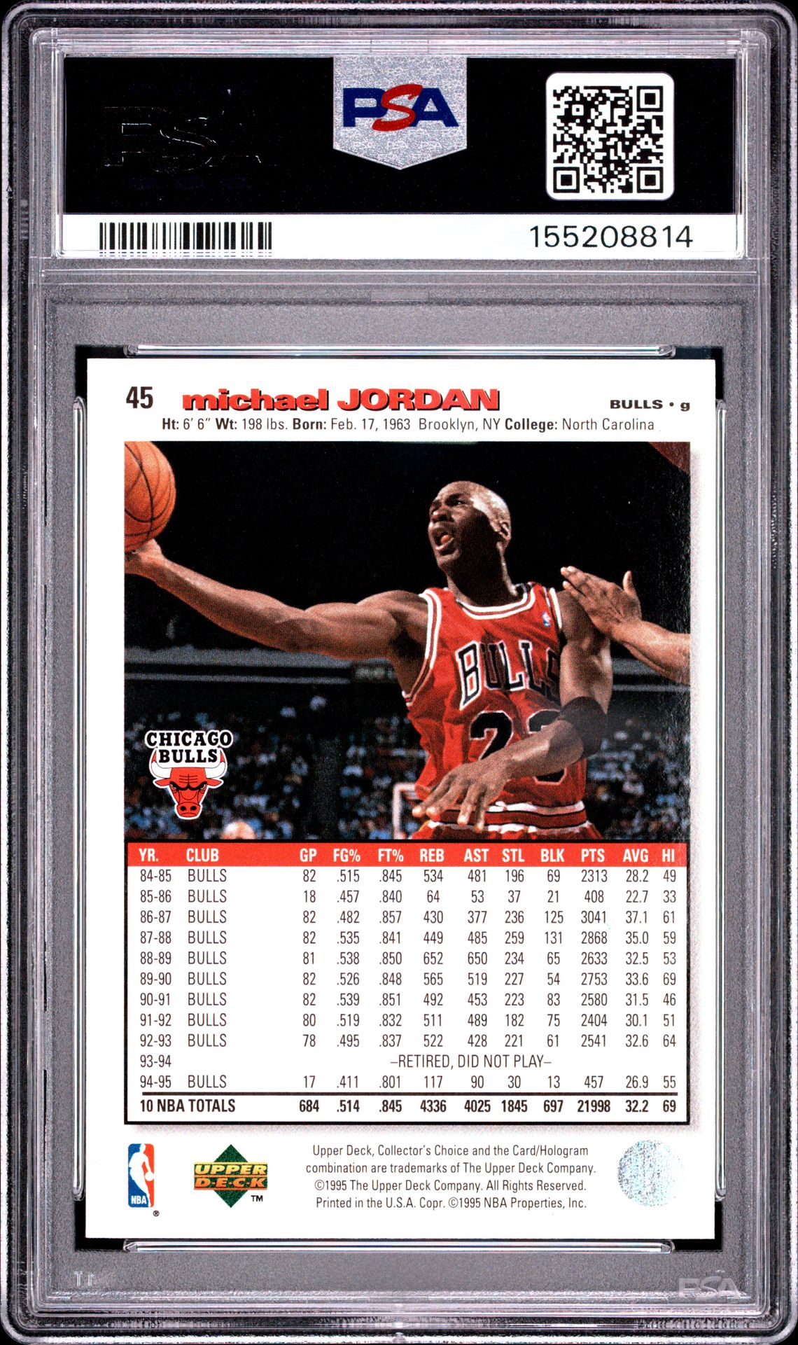 1995 Collector's Choice Michael Jordan #45 (Player's Club Platinum) Ex 5 back