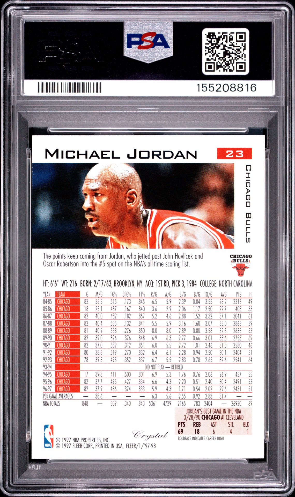 1997 Fleer Michael Jordan #23 (Crystal) Ex-Mt 6 back